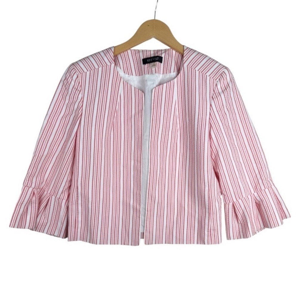 Nine West Striped Seer Sucker Open Blazer size‎ 6 White/Red